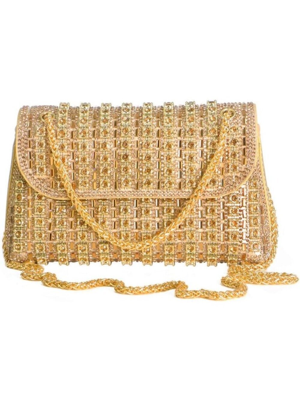 Women's Rhinestone Evening Golden Clutch Purse with Crystal Sparkling Formal